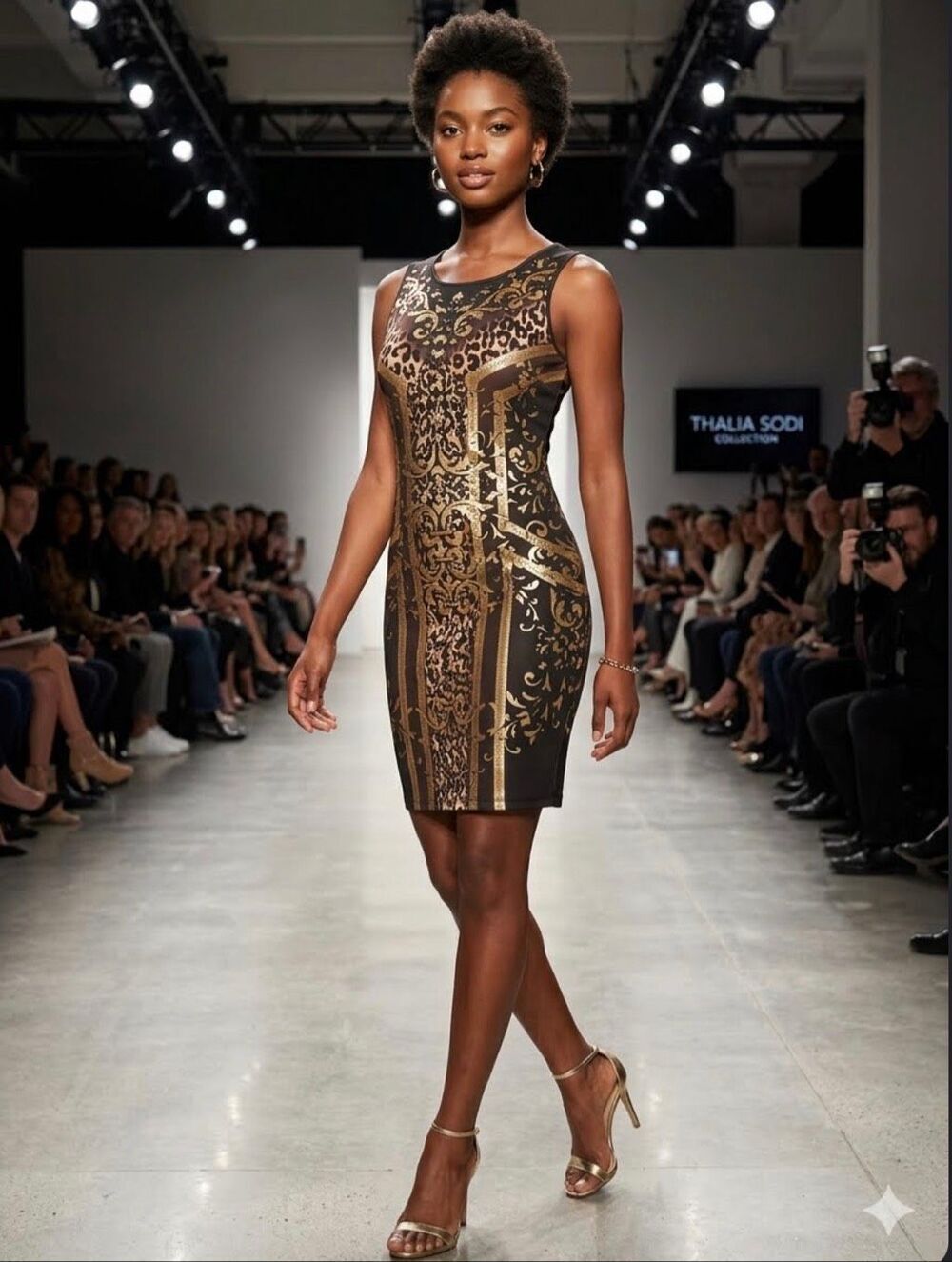 Gold Patterned Dress - Picture 1 of 7